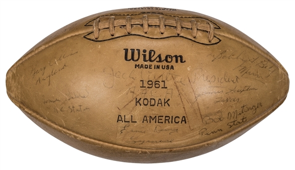 1961 Kodak All American Team Signed Football With 10 Signatures Including Ernie Davis, Gary Collins & Roy Winston (JSA)